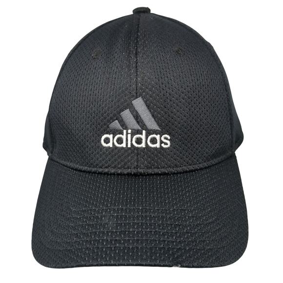 Adidas Fitted Baseball Cap Black XL Breathable Embroidered Vented Holes 6 Panel - Picture 1 of 10